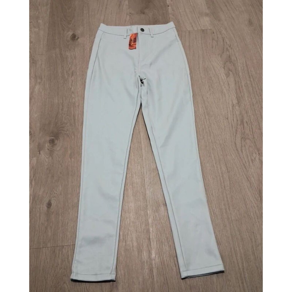 Women's Slim Straight Faux Leather Pants in Light Gray
